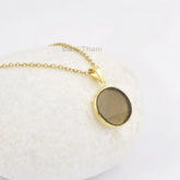 Stunning Smoky Quartz 18mm Round Gemstone Necklace, Gold Plated 925 Sterling Silver Bezel Necklace, Vintage Gift Necklace, Elegant Necklace